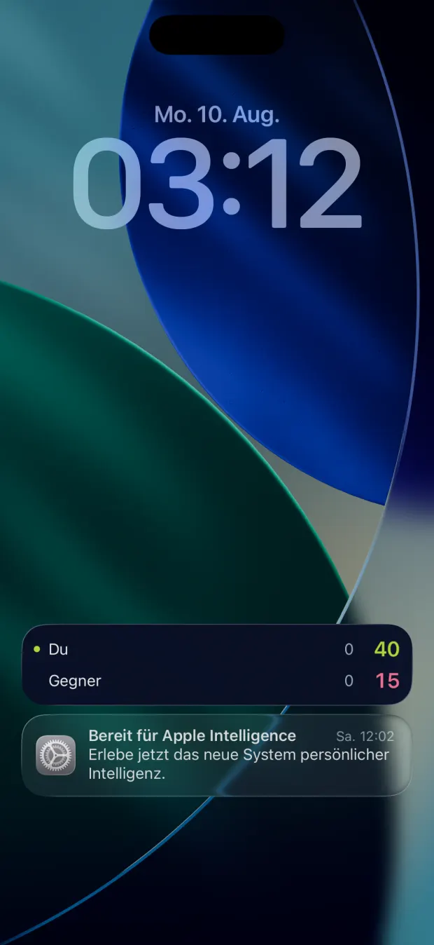 iPhone Lock Screen with the PadelTap Live Activity showing the score 40:15